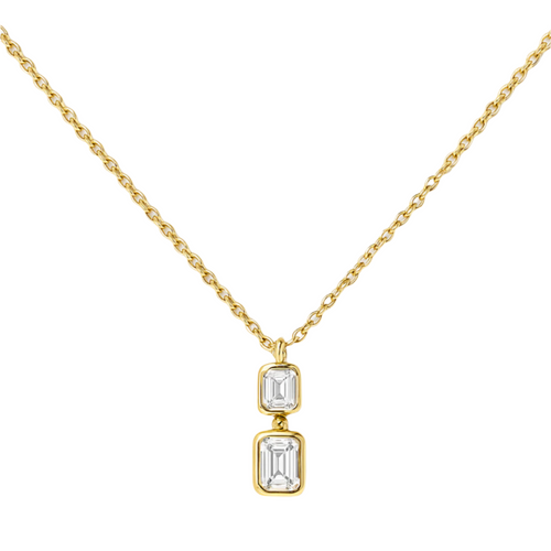 Double Emerald Cut Dangle Necklace