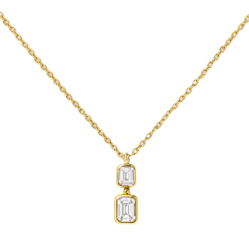 Double Emerald Cut Dangle Necklace