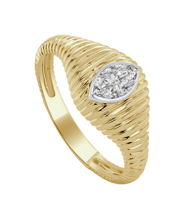 Marquise Cut Diamond Wave Signet Ring