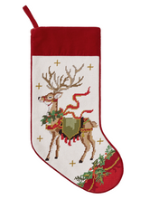 Load image into Gallery viewer, Reindeer W/Wreath Embroidered Stocking