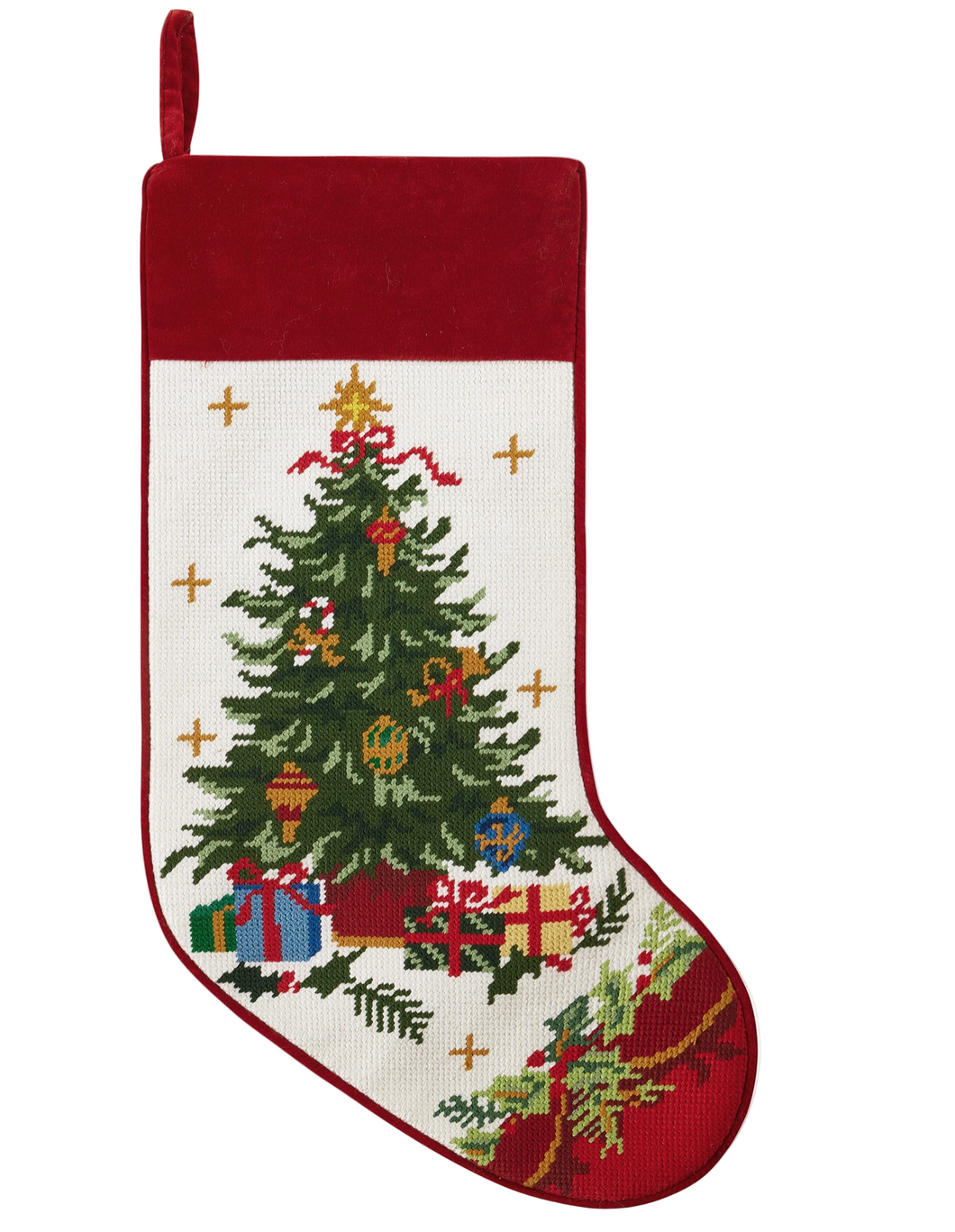 Tree W/Presents Embroidered Stocking