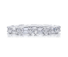 Load image into Gallery viewer, Alternating emerald-cut and round diamond Eternity Band