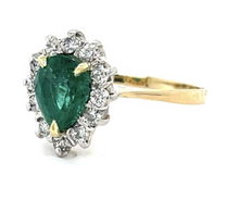 Load image into Gallery viewer, 1.02ct Emerald 0.38ct Side Diamond 18K 2 Tone Ring