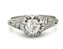 Load image into Gallery viewer, Art Deco .55ct (G-H SI) Old Mine Diamond Platinum Ring (Vintage 1930s)