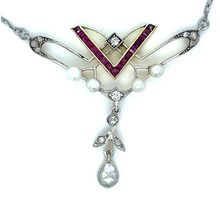 Load image into Gallery viewer, Edwardian .50ct Diamond Pearl Platinum+18KY Pendant (Antique 1910s)