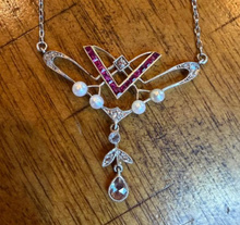 Load image into Gallery viewer, Edwardian .50ct Diamond Pearl Platinum+18KY Pendant (Antique 1910s)