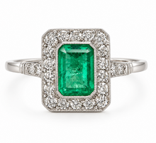 Load image into Gallery viewer, .64ct Colombian Emerald .58ct Diamond PT Handmade Ring