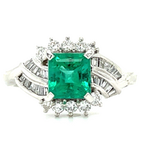 Load image into Gallery viewer, 1.08ct Emerald .41ct Diamond PT 1970s Ring