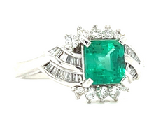 Load image into Gallery viewer, 1.08ct Emerald .41ct Diamond PT 1970s Ring