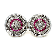 Load image into Gallery viewer, Art Deco 1.50ct Diamonds .40ct Ruby PT + 18KY Stud Earrings