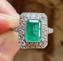 Load image into Gallery viewer, .64ct Colombian Emerald .58ct Diamond PT Handmade Ring