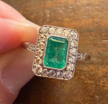 Load image into Gallery viewer, .64ct Colombian Emerald .58ct Diamond PT Handmade Ring