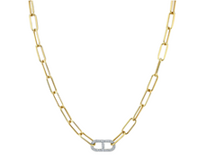 Load image into Gallery viewer, STIRRUP LINK NECKLACE WITH WHITE PAVÉ DIAMONDS