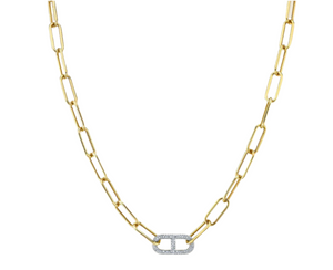 STIRRUP LINK NECKLACE WITH WHITE PAVÉ DIAMONDS