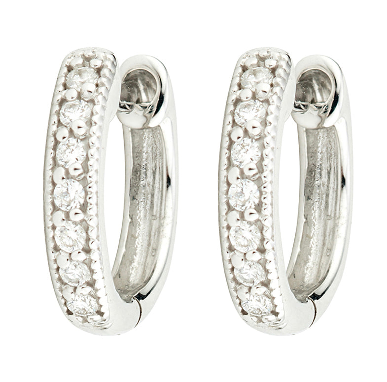 Diamond Huggie Hoop Earrings- White